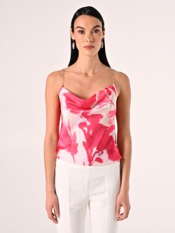 Top mit Schmuck-Trägern und Blumenmuster in Kamelienrosa det_2