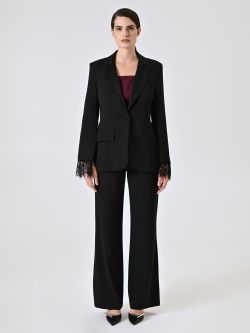 Chaqueta de cady negro con inserciones de encaje det_1