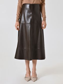 Jupe midi chocolat en simili cuir det_2