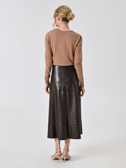 Jupe midi chocolat en simili cuir det_3