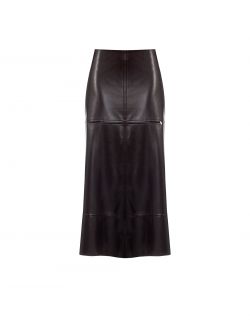 Jupe midi chocolat en simili cuir det_4