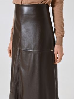 Jupe midi chocolat en simili cuir in_i5