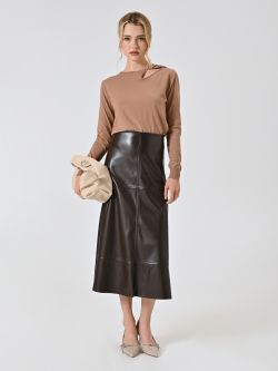 Jupe midi chocolat en simili cuir sp_e1