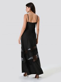 Kleid aus schwarzem Satin mit Spitzeneinsätzen det_3