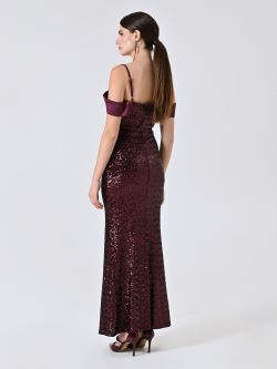 Langes Paillettenkleid in Bordeaux det_3