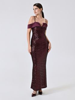 Langes Paillettenkleid in Bordeaux in_i7