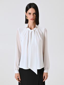 White Blouse with Bow and Gold Details det_2