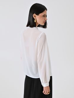 White Blouse with Bow and Gold Details det_3