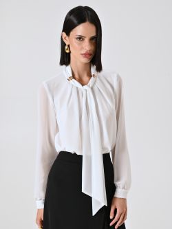White Blouse with Bow and Gold Details in_i7