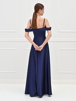 Langes blaues Satinkleid mit drapiertem Ausschnitt det_3
