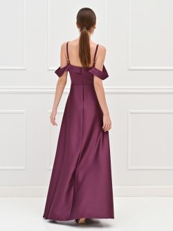 Bordeauxrotes Abendkleid aus Satin mit drapiertem Ausschnitt det_3