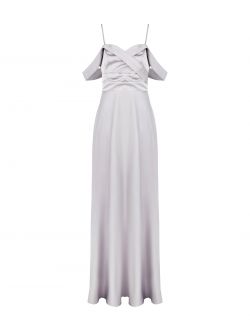 Robe longue argentée à décolleté drapé det_4