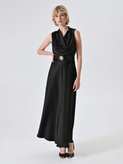 Abito Lungo in Raso Nero con Cintura Design in_i7
