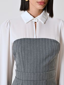 Vestido de raya diplomática con blusa en georgette in_i5