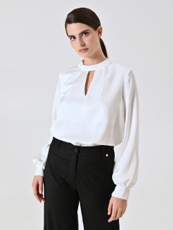 White Satin Blouse with Cut-Out Detail in_i7