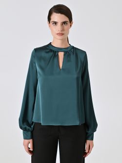 Green Satin Blouse with Cut-Out Detail det_2