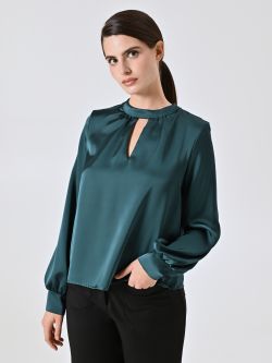 Green Satin Blouse with Cut-Out Detail in_i7