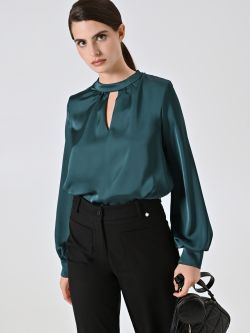 Green Satin Blouse with Cut-Out Detail sp_e1