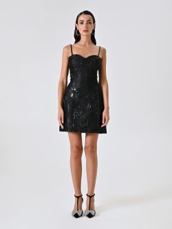 Vestido de vuelo negro con estampado floral det_1