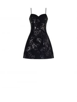 Schwarzes Kleid mit Tellerrock und Blumenmuster det_4
