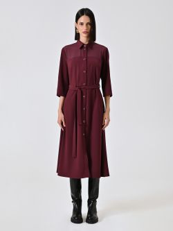 Robe chemise bordeaux en tissu crêpe cady det_1