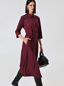 Robe chemise bordeaux en tissu crêpe cady sp_e1