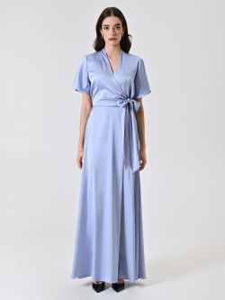 Langes Kleid in Hellblau mit Schleife det_1