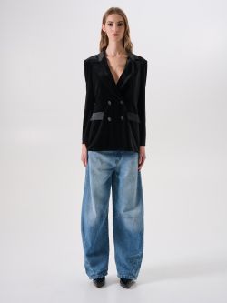 Black Velvet Double-Breasted Jacket det_1