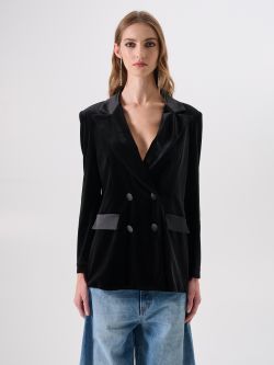 Black Velvet Double-Breasted Jacket det_3