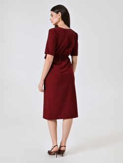 Vestido de tubo en tejido flameado burdeos det_3