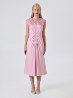 Vestido largo malva con fruncido det_1