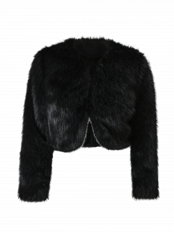 Kurze Jacke mit Pelzeffekt in Schwarz det_4