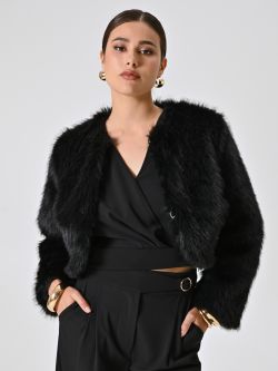 Kurze Jacke mit Pelzeffekt in Schwarz in_i7