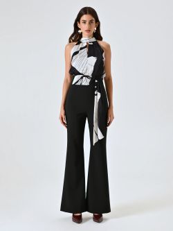 Black & White Satin Jumpsuit with Bodice det_1