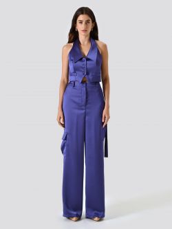 Pantalon cargo en satin violet det_1