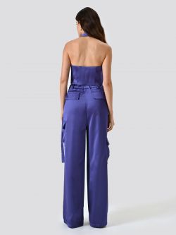 Pantalon cargo en satin violet det_3