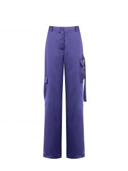 Purple Satin Cargo Trousers det_4