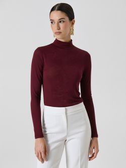 Lightweight Viscose and Cashmere Blend Sweater in Burgundy det_1