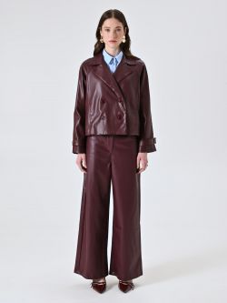 Chaqueta cruzada de piel sintética burdeos det_1