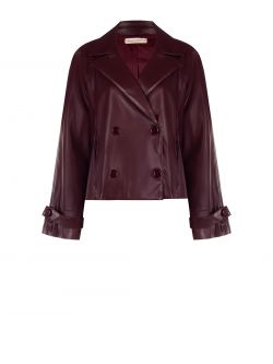 Chaqueta cruzada de piel sintética burdeos det_4