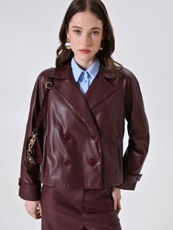 Chaqueta cruzada de piel sintética burdeos sp_e1