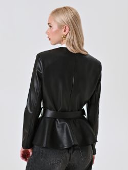 Black Faux Leather Jacket with Peplum det_3
