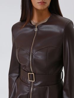 Giacca Marrone in Similpelle con Baschina in_i5