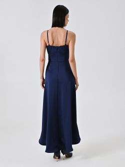 High-Low-Kleid in Marineblau aus Satin det_3