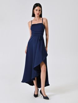 High-Low-Kleid in Marineblau aus Satin in_i7