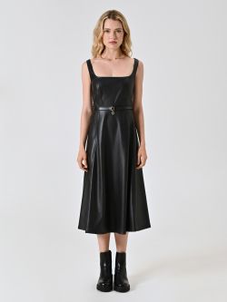 Flared Faux Leather Dress det_1