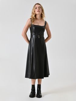 Flared Faux Leather Dress in_i7