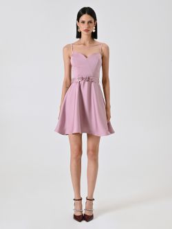 Kleid mit Tellerrock in Malve aus Satin det_1