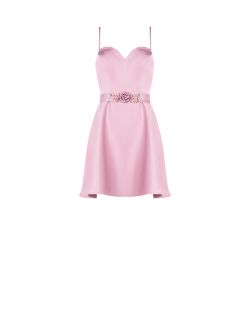 Mauve Pink Satin Flared Dress det_4
