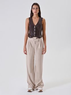 Chaleco de piel sintética marrón det_1